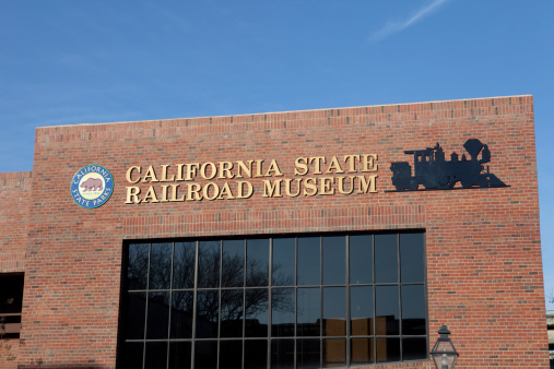 Old Sacramento, CA, USA - February 7th, 2011: Front of California State Railroad museum in Old Sacramento. One of the many state parks still operating in Northern California and still attracting tourists from all over.