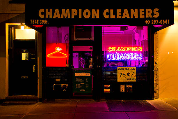 New York, United States - January 17, 2012: Cleaner store in Midtown Manhattan at the 39th Street at night in New York.