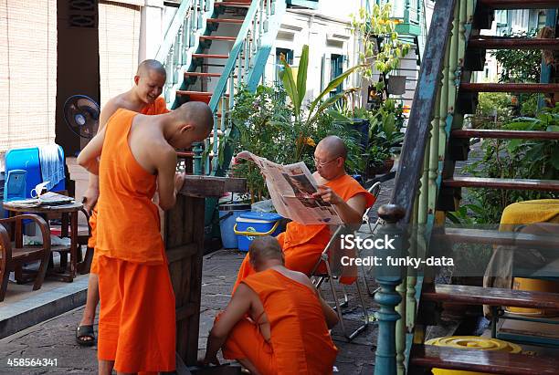 Daily Monk Life Stock Photo - Download Image Now - Bangkok, Newspaper, Asian Culture