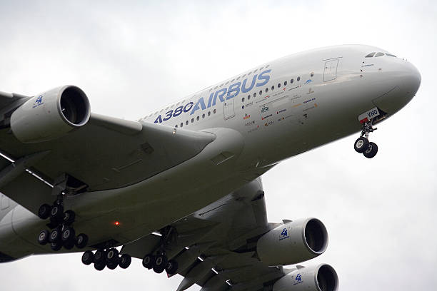Johannesburg, South Africa - February, 18th 2010: Inaugural Airbus 380 Flight to Johannesburg, seen here about to land at OR Tambo International Airport.