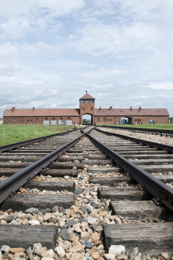 Oswiecim, Poland - June 21, 2011: Entrance of the Nazi Auschwitz-Birkenau concentration camp.