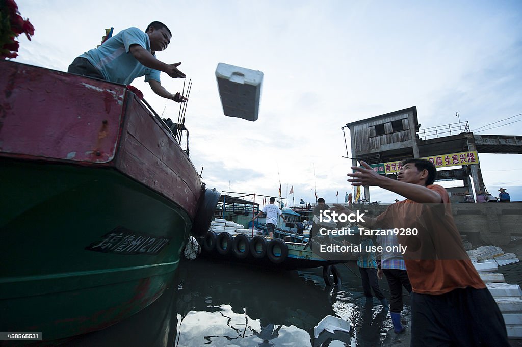 Rybaków wyładunku ryb pochodzących z Połów Łódka - Zbiór zdjęć royalty-free (Chiny)