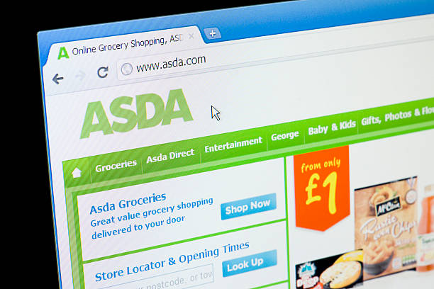 Asda website St Ives, England - July 24, 2011: The Asda supermarket Homepage. Asda is one of the largest supermarket chains in the UK, it is a subsidiary of the US retail giant Wal-Mart. asda photos stock pictures, royalty-free photos & images