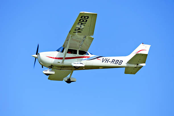 Cessna Light aircraft coming into land after training flight stock photo