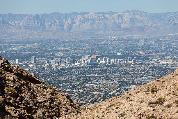 Las Vegas, Nevada, USA - October 15, 2013:  View of the Las Vegas strip and city sprawl.  Shot from the top of Frenchman Mountain.  