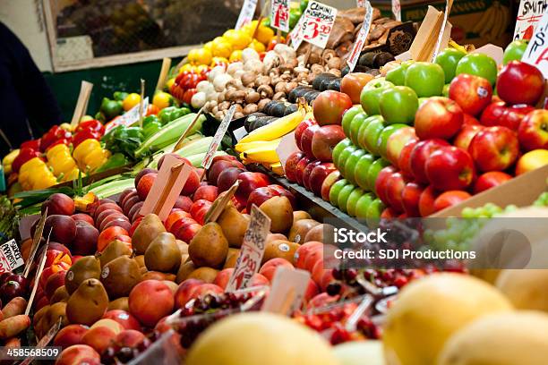 Fresh Fruit And Vegetable Stand In Seattles Pike Place Market Stock Photo - Download Image Now