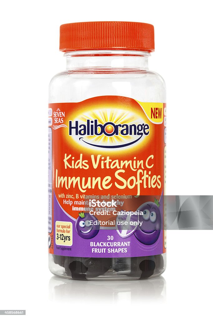 Kinder Haliborange Vitamin C und Zink Immune Softies chewable Vitaminen - Lizenzfrei Behälter Stock-Foto