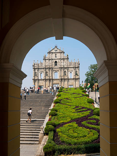 Macau, Macau S.A.R. - October 25, 2007: Cathedral of Saint Paul in Macao (Sao Paulo Church) people can be seen walking around the base of the church.