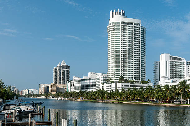 Miami Beach, USA - Sept 13, 2013: View of Fontainebleau hotel and surroundings at Miami Beach, Florida. This photo shows the normal activity in this place. The Fontainebleau Miami Beach or the Fontainebleau Hotel is one of the most historically and architecturally significant hotels on Miami Beach. The Fontainebleau Miami Beach is situated on oceanfront Collins Avenue in the heart of Millionaire's Row