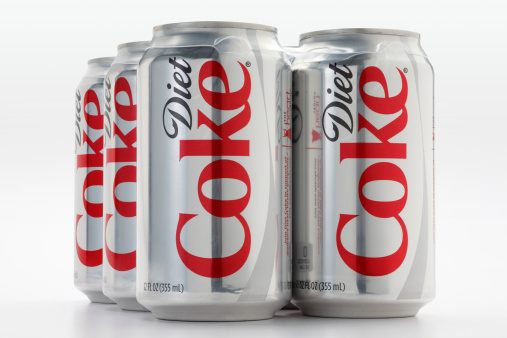 San Diego, California, United States - February 24, 2011: A six pack of 12 oz. Diet Coke cans isolated on a white background.