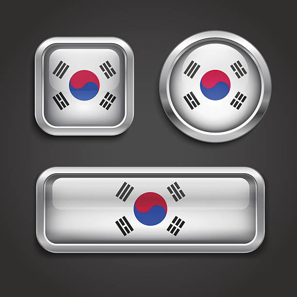 szkło przyciski flaga korei południowej - south korea stock illustrations