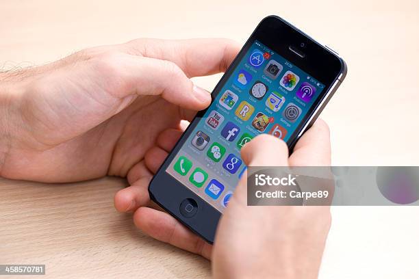 New Ios 7 On Iphone 5 Black Stock Photo - Download Image Now - Whatsapp, Mobile App, Apple Computers