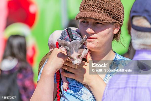 Foto de A Mulher Segurar Gato De Esfinge e mais fotos de stock de Adulto - Adulto, Animal, Animal de estimação