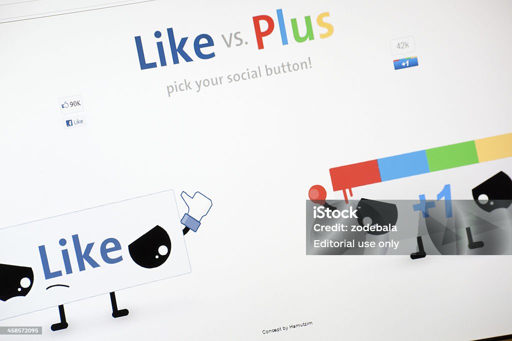 Facebook como VS. Google Plus One - Foto de stock de .com libre de derechos