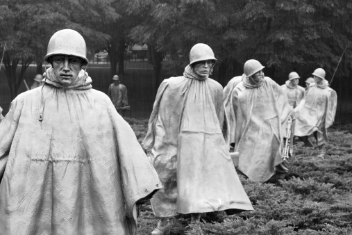 Washington DC, United States of America - June 20, 2009: close-up of the Korean War Veterans Memorial in Washington DC, USA. Designed by Frank Gaylord, the stainless steel statues represent a squad on patrol in Korea.