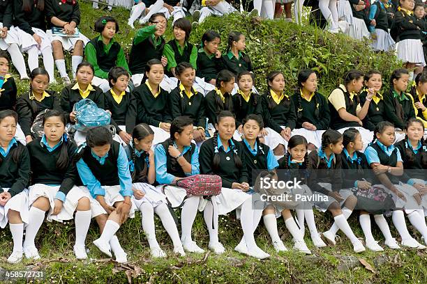 Schoolgirls In Sikkim Watching Soccer Stock Photo - Download Image Now - Education, Sikkim, Adult