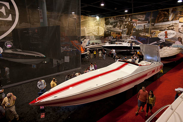 Miami Beach, Florida, USA-February 19th 2011: Potential boat buyers examine boats at the Miami International Boat Show.