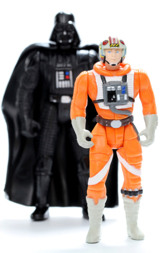 Vancouver, Canada - May 15, 2011: Luke Skywalker and Darth Vader toys from the Hasbro line of Star Wars toys.