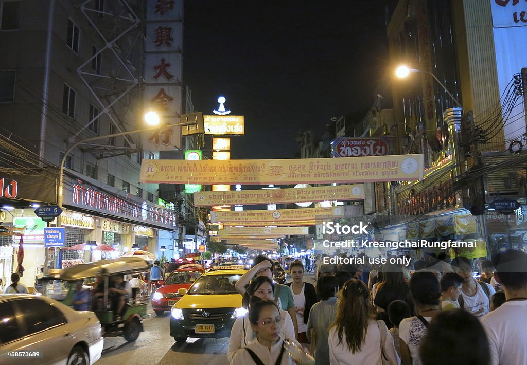 China Town durante o Festival vegetariano, Bangcoc, Tailândia - Foto de stock de Asiático e indiano royalty-free