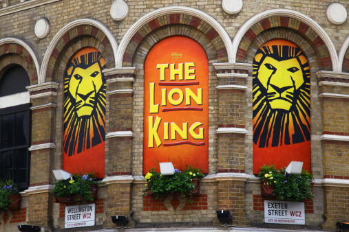London, United Kingdom - April 22, 2012: The Lion King musical based on the 1994 Disney film. It was first produced in the UK in 1999