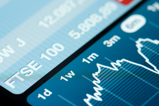 Amsterdam, The Netherlands - June 8, 2011: Close up of Apple iPhone screen with stock exchange