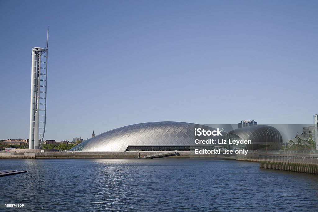 Glasgow Science Centre, IMAX and Tower, Pacific Quay Glasgow, Scotland, UK - 1st May, 2011: Glasgow's award-winning Science Centre on Princes Dock, Pacific Quay, on the south of the River Clyde. On the left is Glasgow Tower, then the Science Mall, then the IMAX cinema. The Crown Plaza hotel is in the background, and in the background on the right, is the Clyde Auditorium ('The Armadillo'). City Stock Photo