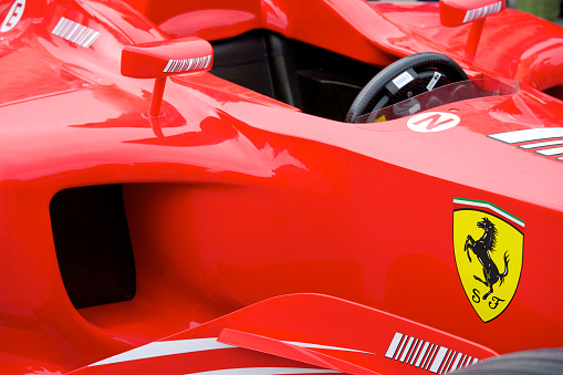 Lugo di Romagna, Emilia Romagna, Italy - April 22, 2007: Detail of Ferrari Formula 1 car 248 F1 parked in the Lugo di Romagna square during a classic car show of Ferrari called &quot;Ferrari Day&quot;