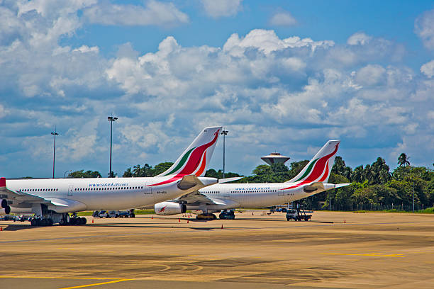 Katunayake, Colombo, Sri Lanka - July 27, 2013: SriLankan Airlines is the successor of Air Lanka and Air Ceylon. Sri Lankan airlines is 100% owned by the Government of Sri Lanka and is the flag carrier of Sri Lanka. It flies to destinations in Asia and Europe and operates out of Bandaranaike International Airport in the Sri Lankan capital, Colombo.