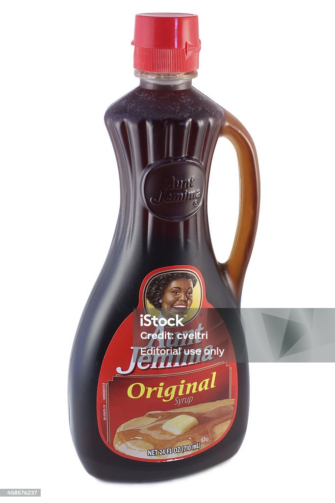 Aunt Jemima Original Syrup Quakertown, Pennsylvania, United States - August 07, 2011: Bottle of Aunt Jemima original syrup isolated on a white background. Condiment Stock Photo