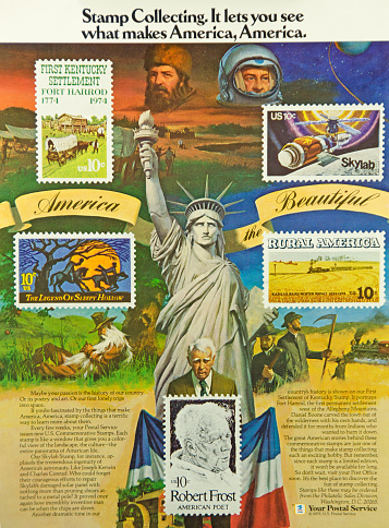 Bruce, Canada - August 7, 2011:An add for United States stamps for collectors in a 1976 edition of Life Magazine. The ad was placed by the United States Postal Service, Philatelic Sales Division, in washington D.C.  Life magazine began as a photojurnalism magazine in 1883 and was closed by its last owner, Time Inc., in 2004.