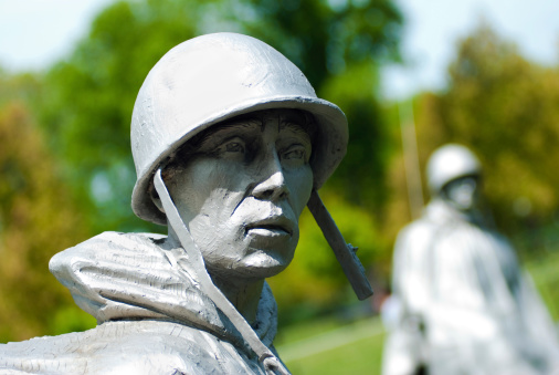 Washington D.C., United States - April 20, 2010: Korean War Veterans Memorial statue in West Potomac Park.