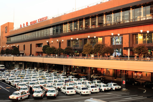 Sendai, Japan - January 9, 2011 : Hundreds of taxis serving Sendai Station at day, Japan. Sendai is the capital city of Miyagi Prefecture, Japan.