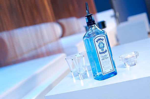 Bombay Sapphire Gin Bottle in Nightclub stock photo