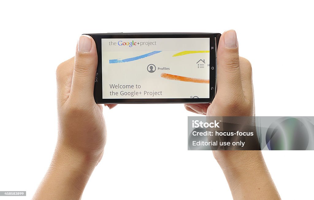 Google no telefone inteligente - Foto de stock de Cumprimentar royalty-free