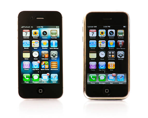 First and third generations of the iPhone stock photo