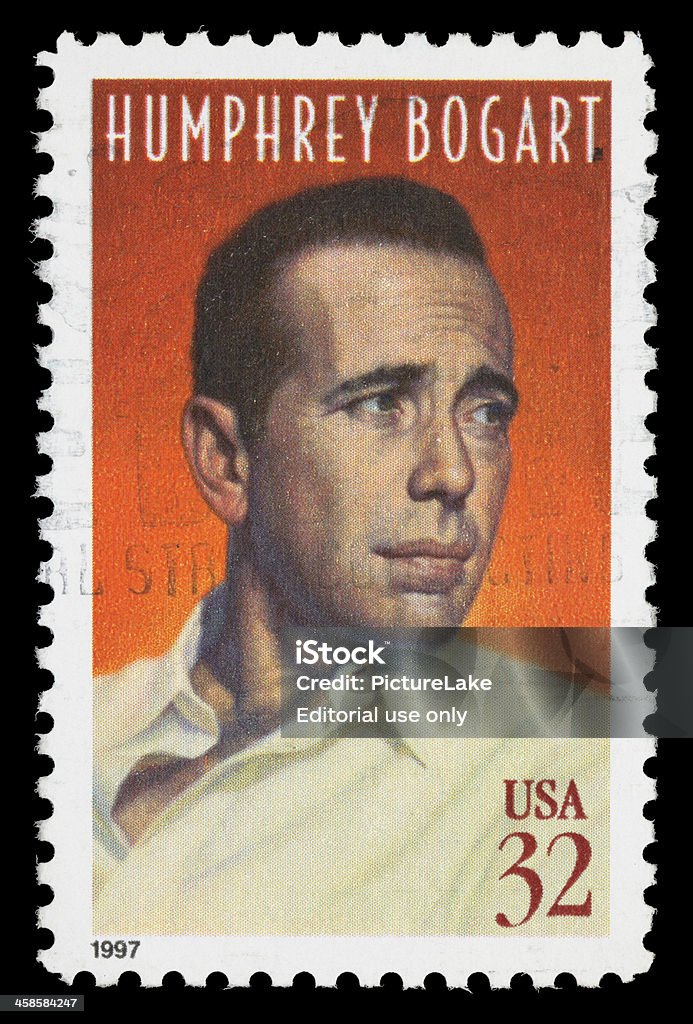 USA Humphrey Bogart postage stamp Sacramento, California, USA - January 8, 2011: A 1997 US postage stamp with an illustration of actor Humphrey Bogart (1899-1957).  The portrait was created by Michael J Deas based on a photograph of Bogart used to advertise the 1944 movie "The Big Sleep". Humphrey Bogart Stock Photo