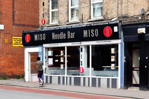 Beckenham, England - May 8, 2011: A branch of the Miso Noodle Bar chain, in Beckenham, Kent (south east London). Miso Noodle Bar is a expanding chain of restaurants in London and its suburbs, specialising in Chinese food.
