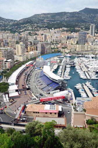 Monaco, Principality of Monaco - May 18, 2012: Circuit de Monaco is a street circuit each year to host the Formula One Monaco Grand Prix on the city streets of Monte Carlo and La Condamine around the harbour of Monaco. Photos from a few days before the race.
