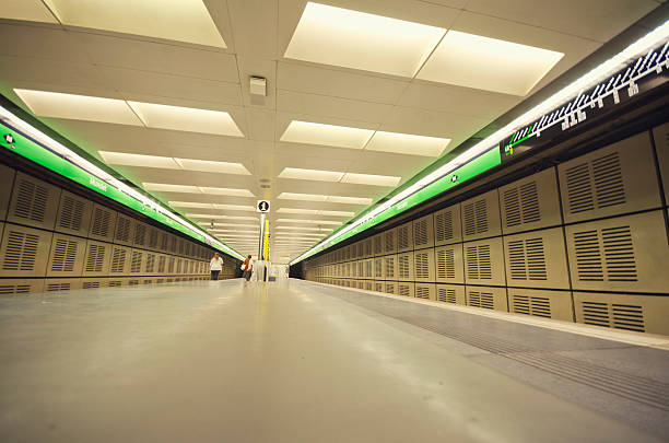 Barcelona, Spain - November 2, 2011: Empty subway station of Vallarca (green line) in the north of Barcelona. No train present in this moment on the subway station.