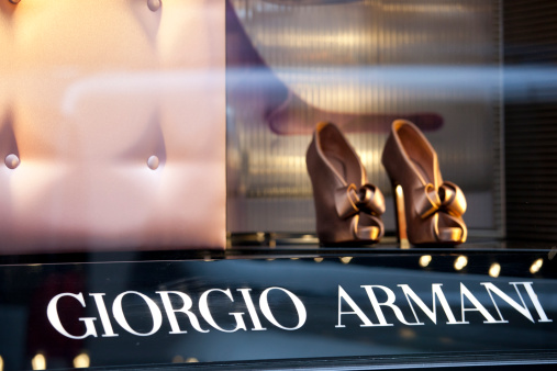 Milan, Italy - September 27, 2011: photo of Giorgio Armani display window in Milan, Italy. Giorgio Armani is an Italian fashion designer.