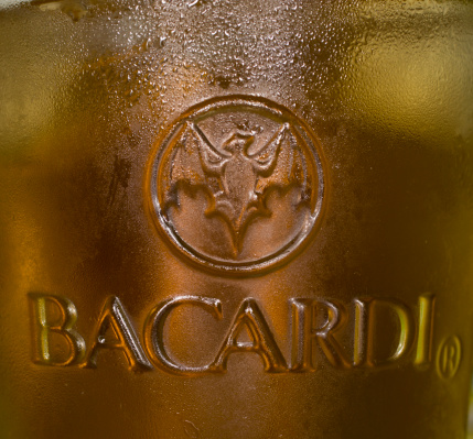Budapest, Hungary - August 18, 2011: Bacardi logo on a glass of icy drink.
