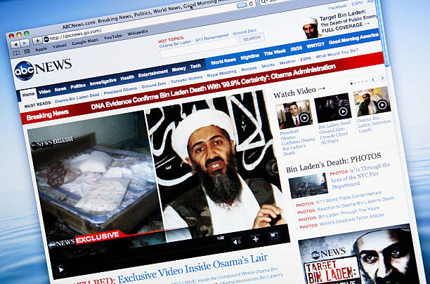 www.abcnews.go.com announce the death of Osama Bin Laden Florence, Italy - May 2, 2011: http://abcnews.go.com announce the death of Osama Bin Laden. He was the most wanted fugitive terrorist in the world after the attack of the World Trade Center in September 2001. The browser is Safari and pc is a Macbook Pro. militant groups photos stock pictures, royalty-free photos & images