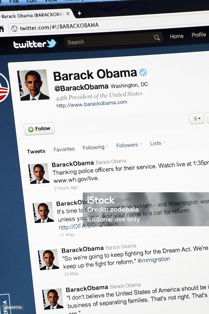 Der Präsident Barack Obama Seite-um-die Uhr unter Twitter.com - Lizenzfrei Barack Obama Stock-Foto