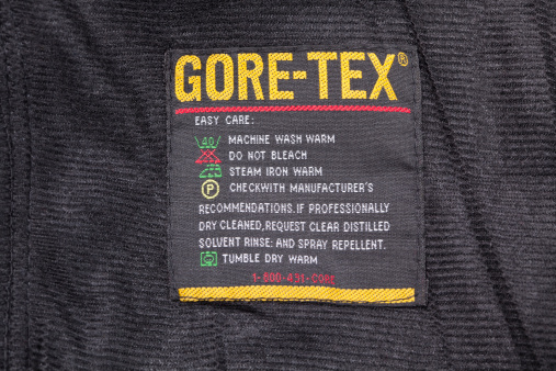 Belgrade, Serbia - January 22, 2012: Gore Tex Label inside of fleece shirt lined with gore-tex shell; 