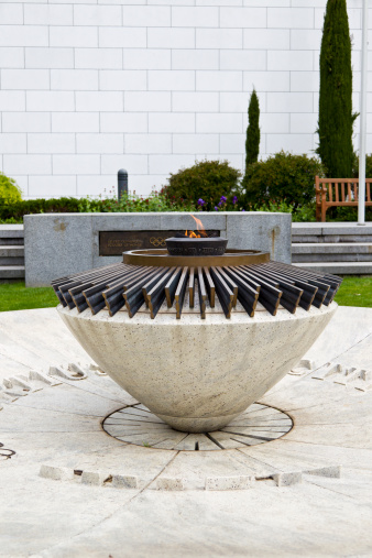 Lausanne, Switzerland - May 9, 2010: The eternal Olympic fire at the Headquarter of the IOC (International Olympic Committee) in Lausanne, Switzerland. This is the source of the fire that is carried every 4 years to the site of the Olympic Games.