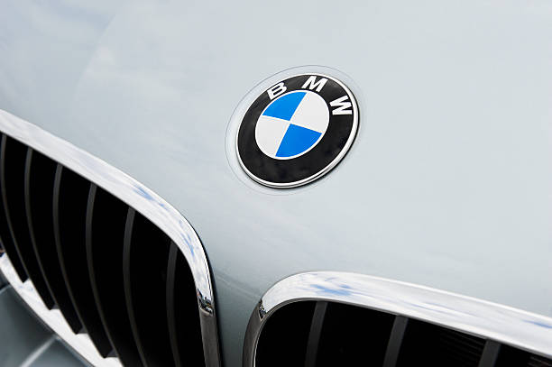 BMW Emblem and Kidney Grille Toronto, ON, Canada - August 1, 2011:  BMW emblem and trademark kidney grille on a X6 M SAC (Sports Activity Coupe) in Silverstone Metallic. bmw stock pictures, royalty-free photos & images