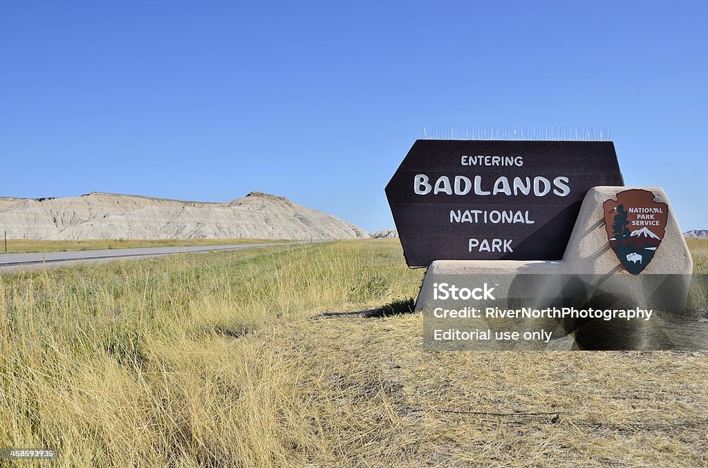 Badlands National Park Badlands National Park, South Dakota, USA - September 5, 2011: The entrance sign to the Badlands National Park in the state of South Dakota. Badlands National Park Stock Photo