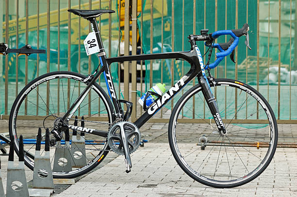 Vilnius, Lithuania - August 16, 2011: Giant TCR bicycle parked before the race at streets of Vilnius. This a professional race bicycle used for indoor and outdoor track racing.