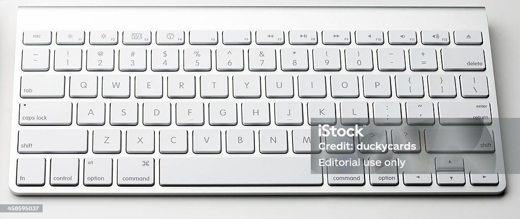 Apple Wireless Keyboard with clipping path Belen, New Mexico, USA - August 16, 2011: A full size U.S. wireless aluminum keyboard by Apple Inc. Clipping Path Stock Photo