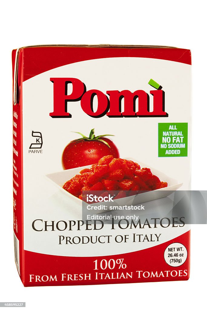 Pomi Chopped Tomatoes packaged in a box Chattanooga, USA - July 19, 2011: Salt free Pomi Chopped Tomatoes, packaged in a box, against a white background. Box - Container Stock Photo